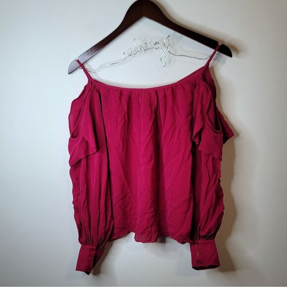 Parker Pink Sangria Spagetti Strap Cold Shoulder Silk Top Size XS - Picture 9 of 10